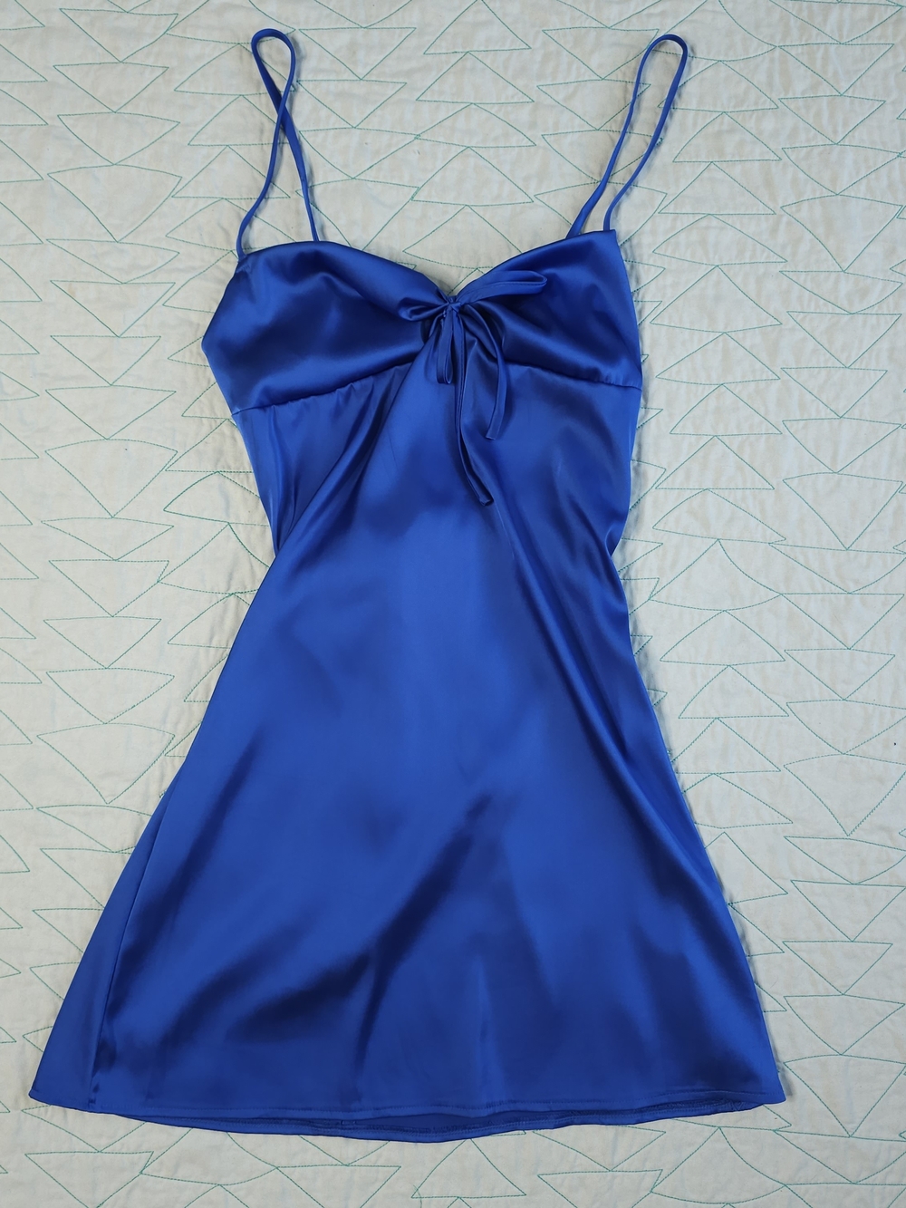 SHEIN Royal Blue Satin Tie Front Open Back Sleeveless Mini Dress